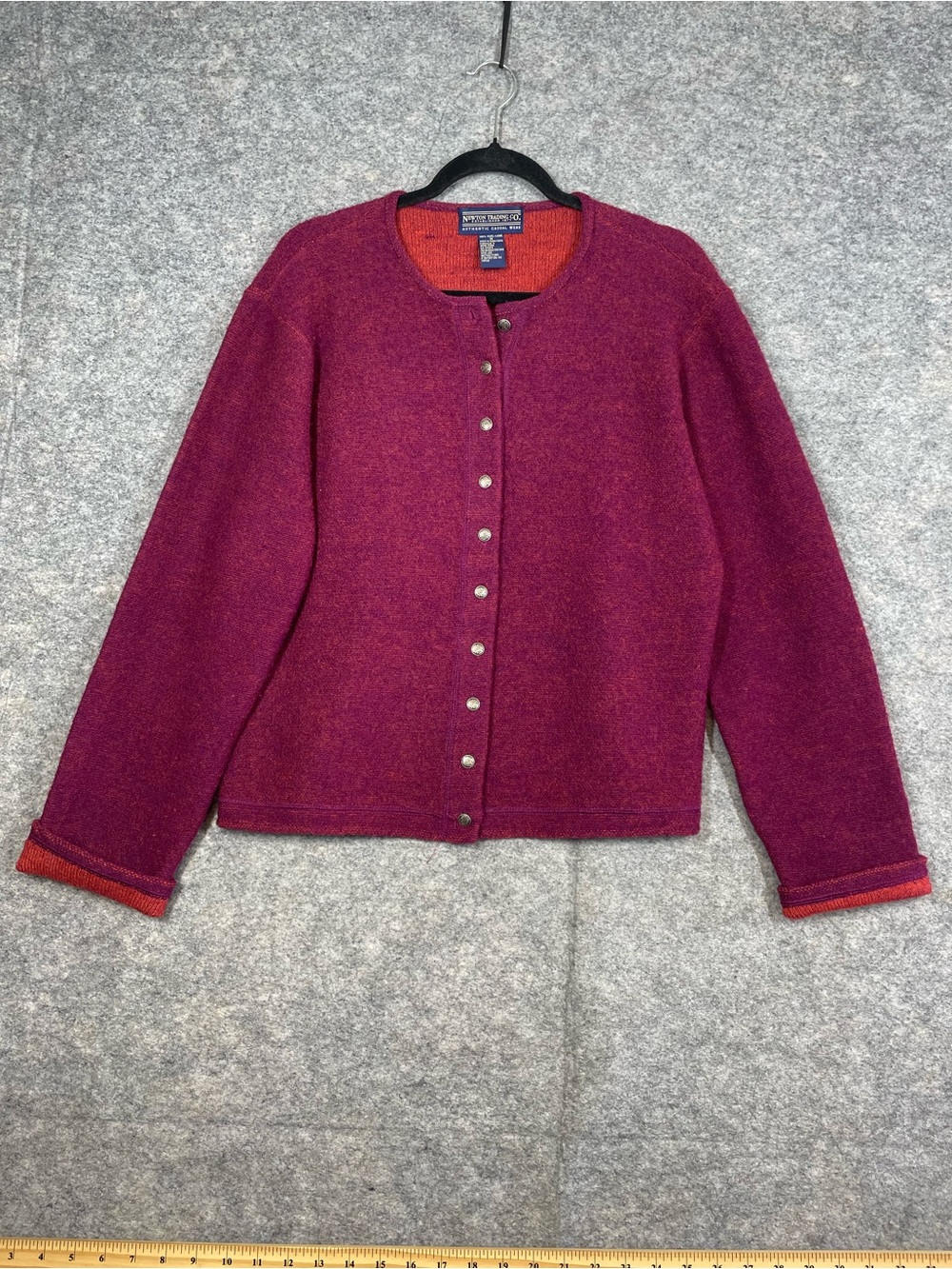 Newton Trading Co Wool Cardigan Medium Magenta Boiled Wool Cottagecore Vintage